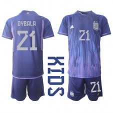 Argentina Paulo Dybala #21 Bortaställ Barn VM 2022 Korta ärmar (+ Korta byxor)